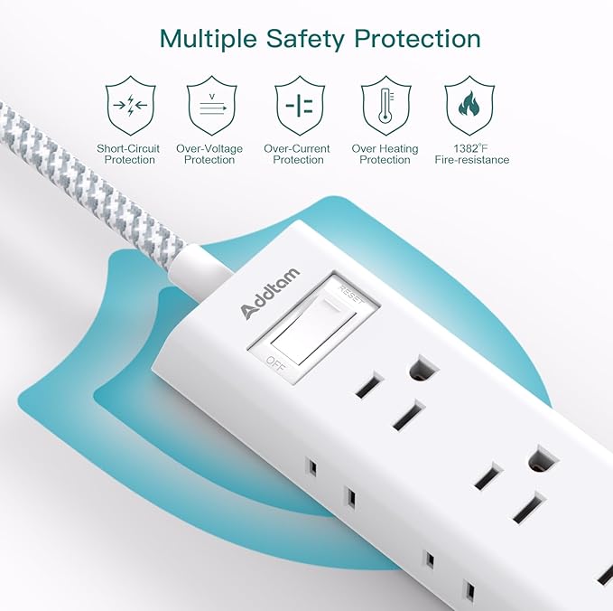 Extension Cord with Multiple Outlets - Addtam Power Strip with 12 Widely AC 3 Sides, 5Ft Extension Cord, 1050J Surge Protector, Wall Mount, Desk Charging Station for Home Office Dorm Room Essentials