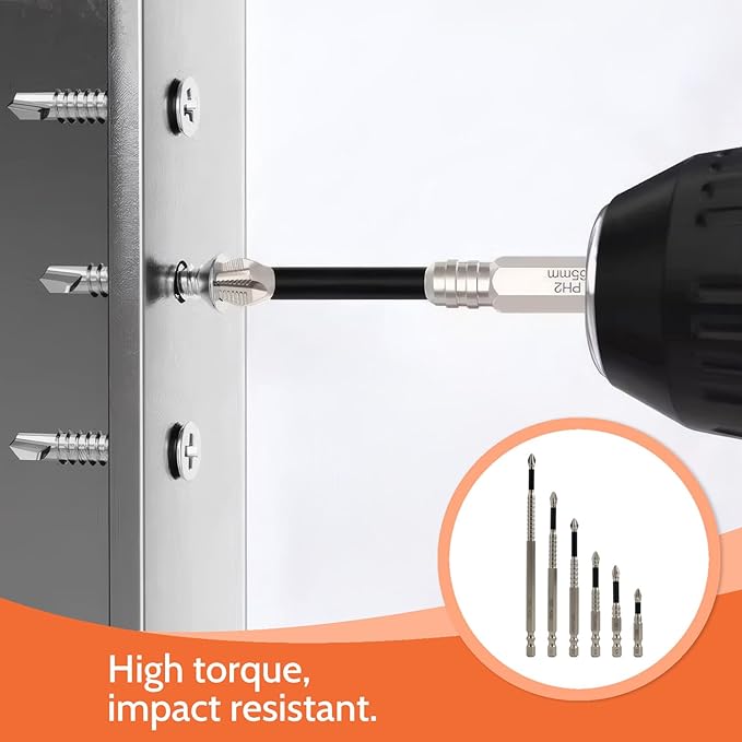 High Magnetic Screwdriver Bit Set, 6PCS Anti-Slip Electric Drill Bits for Power Tools, Strong Magnetic Impact Driver Bits, Strong Magnetic Durability Screwdriver Drill Bit Set, 50/65/75/100/120/150mm