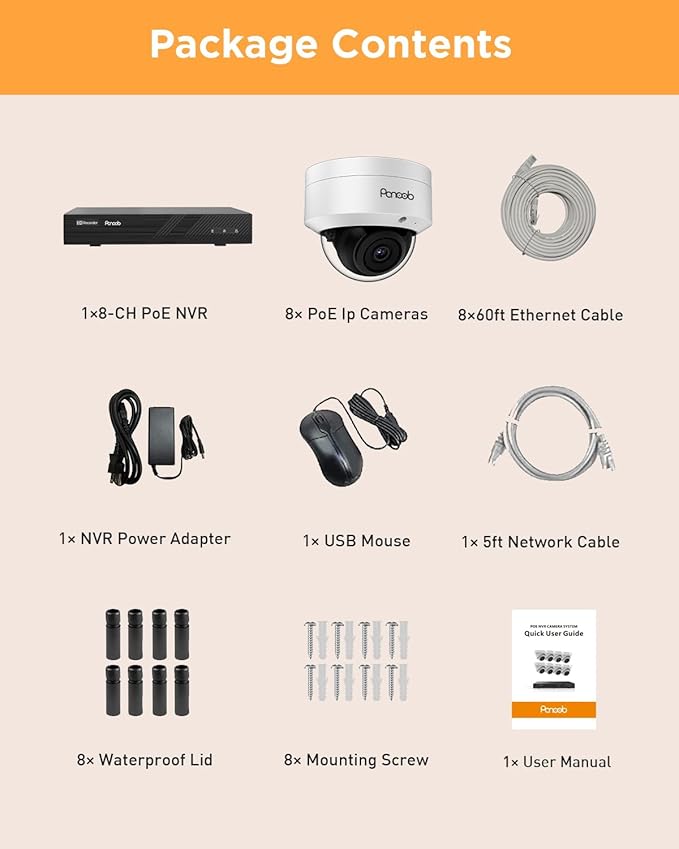 Security Camera System PoE, 8X 5MP Wired IP IK10 Vandal-Proof Dome Camera, AI Human Detection, Remote Access, 100ft IR Night Vision Built-in Mic, 4K 8 Channel PoE NVR 2TB HDD, PD54A0808-5M2