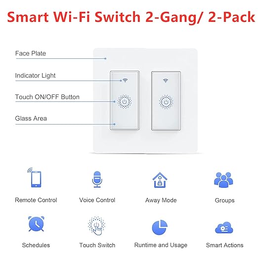 Nexete Smart Wi-Fi Wall Light Switch Compatible with Alexa Google Assistant & IFTTT,Remote Control, Timing Function No Hub Required (Smart Light Switch 2-Pack)