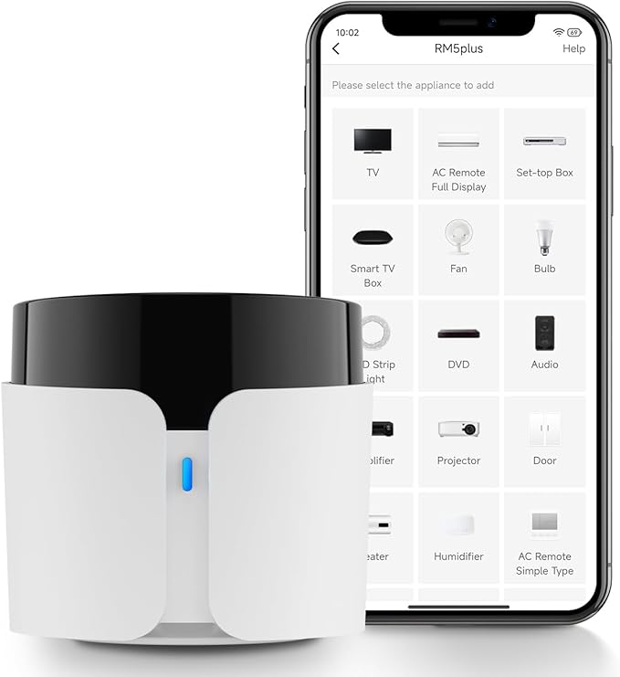 Broadlink RM5plus Universal Infrared Remote, Voice Control with Alexa & Google Assistant, Wi-Fi Smart Home Remote for TV, AC, Fans, All-in-One Smart Hub with Scene & Timer, 2.4GHz Wi-Fi Only