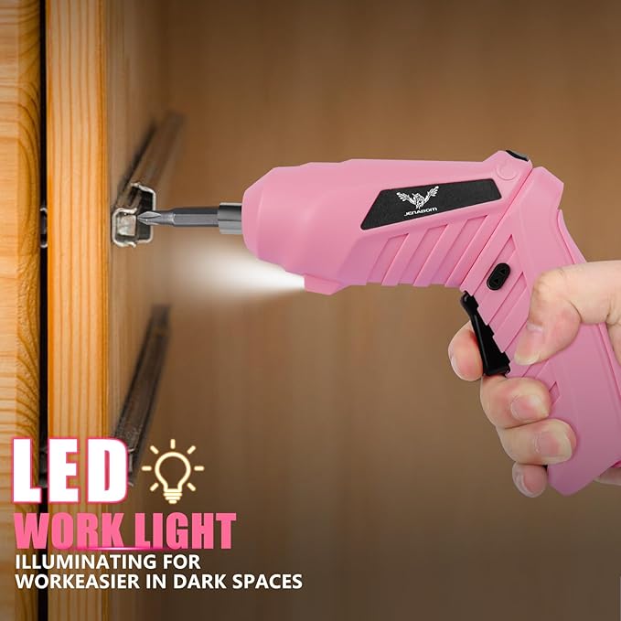 15 in 1 Electric Screwdriver Cordless Rechargeable Pink Small Power Drill Set 3.6V Li-ion 3.5N·m Max Torque Electric Rotatable with Case LED Light for Women Home Office DIY Tools