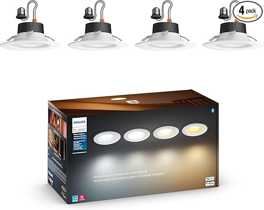 Philips Hue Smart Recessed 5/6 Inch LED Downlight - White Ambiance Warm-to-Cool White Light - 4 Pack - 1100LM - Indoor - Control with Hue App - Works with Alexa, Google Assistant and Apple Homekit