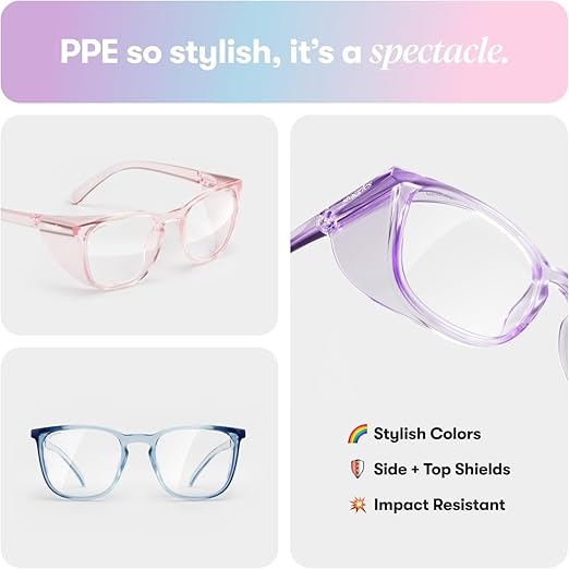 Stoggles Square Z87.1 Certified Polycarbonate Wide Fit Safety Glasses, Scratch & Shatter-Proof, Blue-Light & UV Blocking Lens, Top & Side Shields, Anti-Fog Dip Coated, Protective & Stylish Eyewear