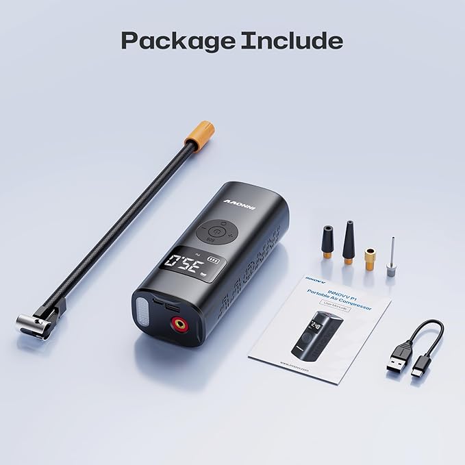 P1 Aluminum Tire Inflator Portable Air Compressor, 3X Faster 150PSI Cordless Car Air Pump with Auto-Shutoff, Motorcycle Pumps with Tire Pressure Gauge, Electirc Tire Pump for Car, Bike, Ball