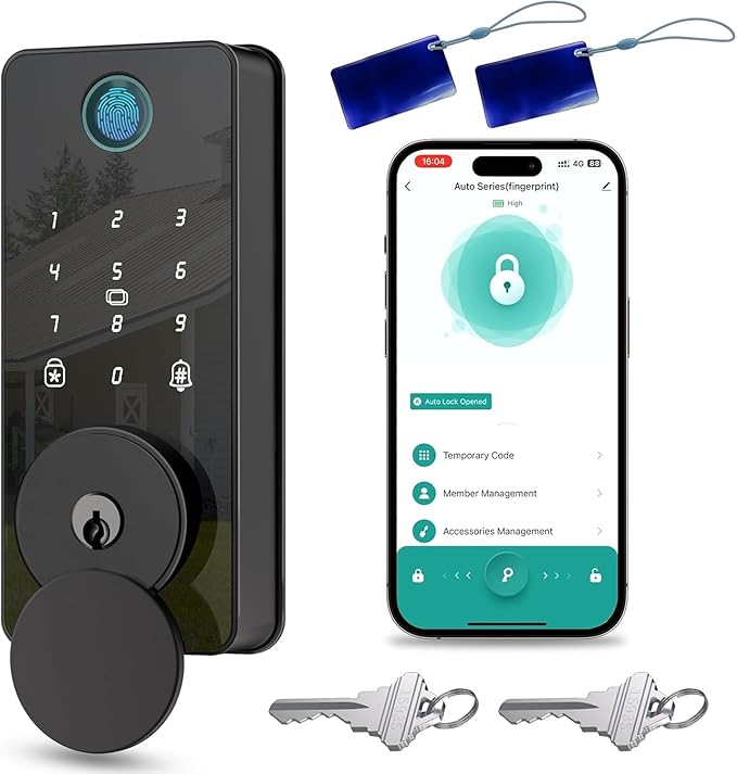 Keyless Entry Door Lock, Smart Door Lock, Smart Deadbolt Lock with Keypad, Auto & One Touch Lock | Smart Locks for Front Door | Easy Installation | Exact Fingerprint | App Control | 12-Month Battery