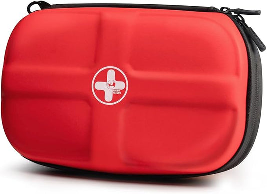 RHINO RESCUE EVA First Aid Kit, Small Waterproof Portable Emergency Hiking First Aid Kit for Backpacking, Medical Kit for Travel, Home, Car, College Dorm, Camping, Boat, Back to School (Red)