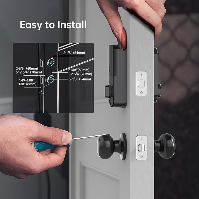 Hornbill Front Door Lock Set: WiFi Keyless Entry Smart Deadbolt Knob with Fingerprint Keypad App Code Fobs Remote Control Alexa Google, Digital Electronic Touchscreen Lock for Exterior - Black