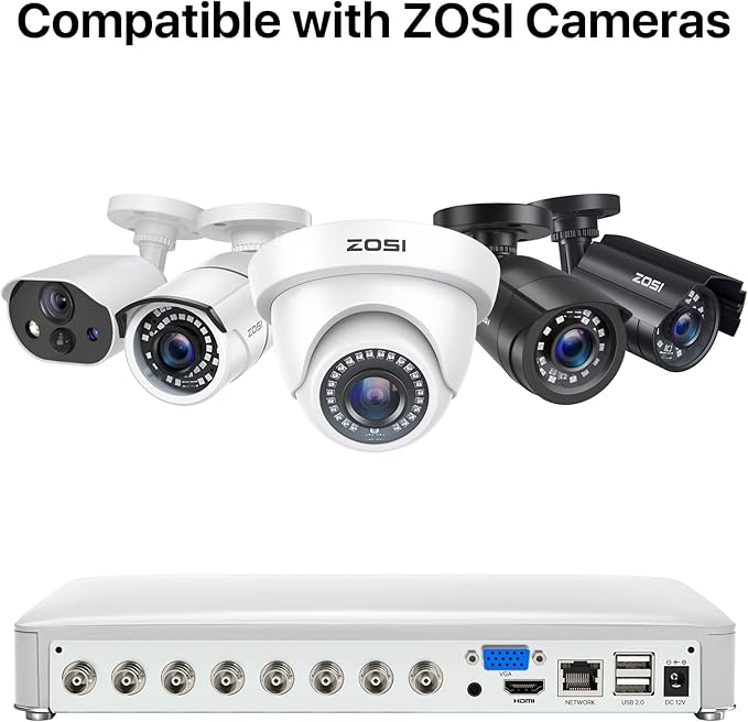 ZOSI H.265+ 3K Lite 8 Channel Security DVR Recorder with 1TB HDD,8CH Hybrid 4-in-1 CCTV DVR for 960H 720P 1080P Home Surveillance Camera System,Person Vehicle Detection,Remote Access,24/7 Recording
