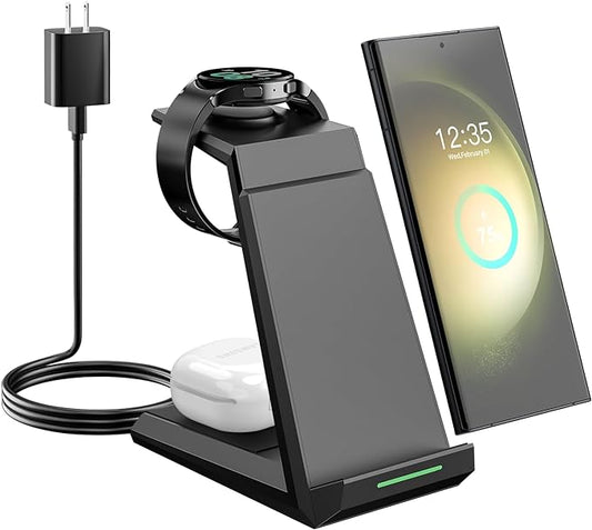 Wireless Charger for Samsung - NANAMI 3 in 1 Charging Station for Multiple Devices, Fast Charger Stand for Galaxy S25 S24 S23 Ultra S22 S21 Z Flip Fold 4,Galaxy Watch 6/5/5 Pro/4/3, Galaxy Buds 2 Pro