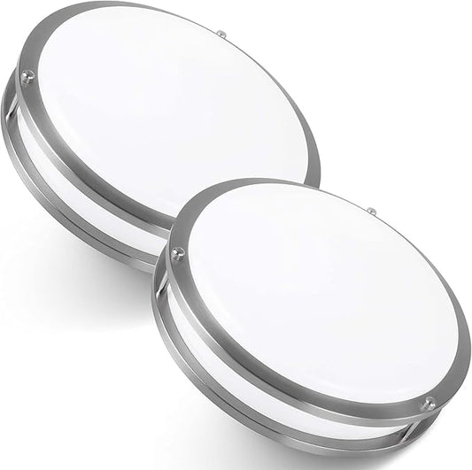 10-Inch Double Ring Dimmable LED Flush Mount Ceiling Light, 16W (95W Equivalent), 1120lm, 2700K Warm White, Brushed Nickel Finish Steel, ETL Listed, Commercial or Residential 2 Pack