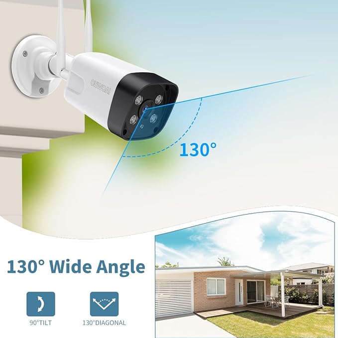 《2-Way Audio & 130°Wide Angle》Wireless Security Camera System Outdoor with 4-Antenna NVR, WiFi Cameras for Home Video Surveillance Systems