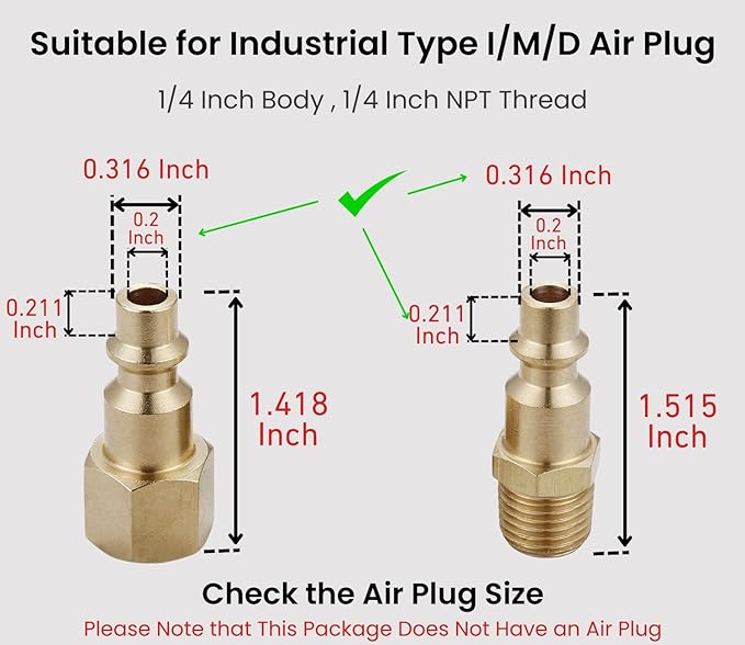 1/4-Inch Brass Female Industrial Coupler, 10 Pack 1/4 Inch Air Hose Fittings NPT Female Quick Connector Air Coupler for Professional Jobsites and Automotive Shops