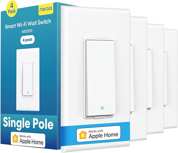 meross Smart Light Switch 4 Pack Supports Apple HomeKit, Siri, Alexa, Google Assistant & SmartThings, Single Pole Light Switch, Neutral Wire Required, Remote Control Schedule, 2.4GHz Wi-Fi