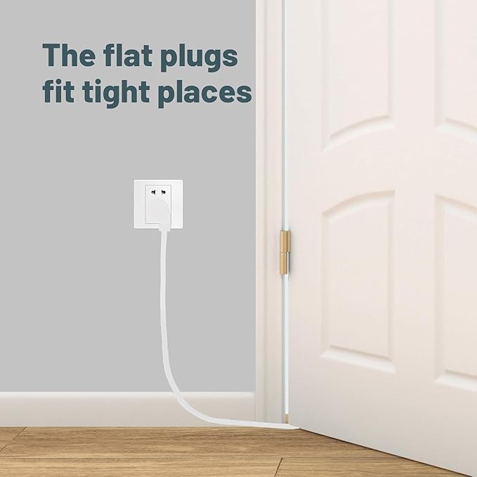 Indoor Flat Plug White Extension Cord 1ft, UL Listed, 16/3 SJTW 3 Prong Heavy Duty, 16 Gauge 13A Power Cord for Lights, Appliance, Home, Office