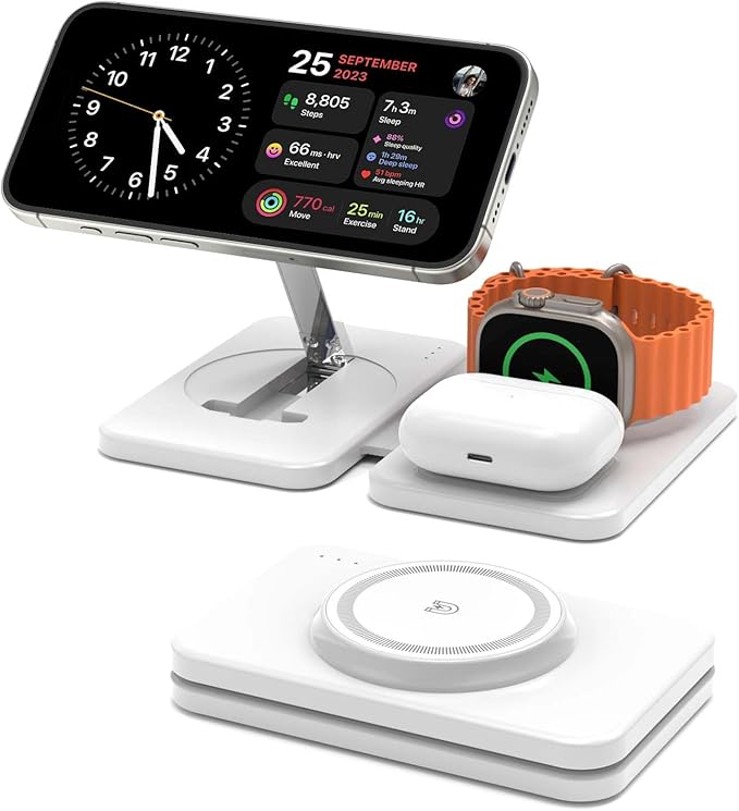 Wireless Charging Station for Mag-Safe Charger: JoyGeek Fast Wireless Charger Pad for iPhone 16/15/14/13/12 Series -Travel Stand for Apple Watch 10-2 - Air-Pods 4/3/2/Pro