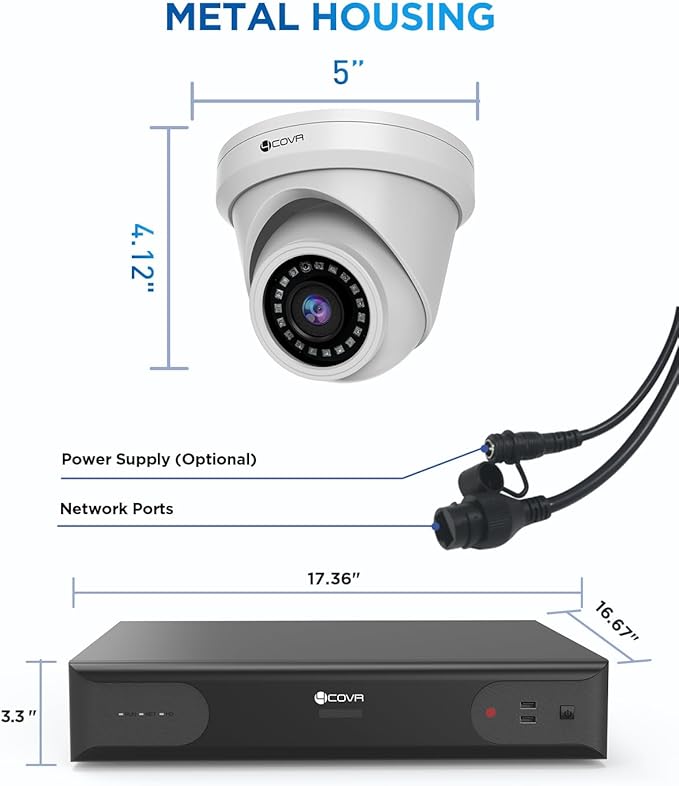 4COVR PoE 64 Channel Security Camera System & AI Human Vehicle Detection, UtraHD 8MP NVR 16TB HDD, 48Pcs 5MP Commercial Dome IP Camera IP67 Night Vision, 24/7 Business Surveillance, LY97AX5M6448