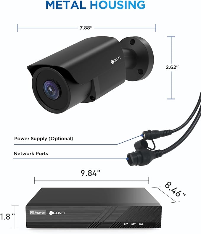 4COVR 4K PoE Security Camera System, 8CH 8MP H.265 UHD NVR with 2TB HDD, 4Pcs 8MP Wired Bullet IP Camera with Audio, IP67 Home Weatherproof, Person Vehicle Detection & Night Vision, LY37EB8M0804