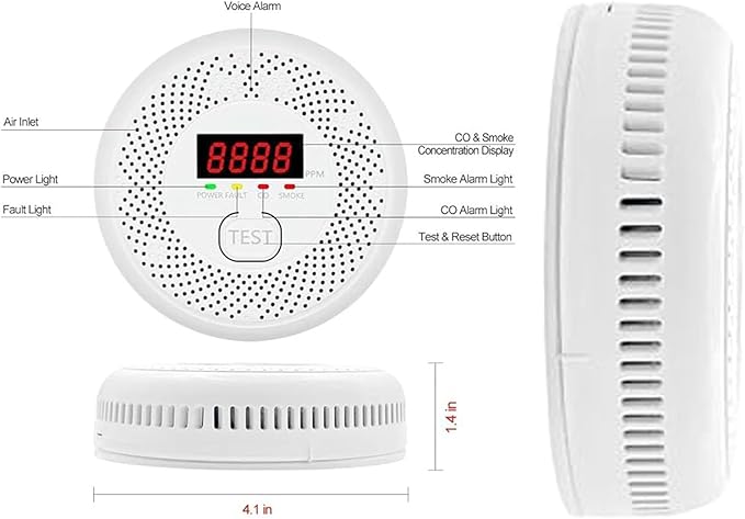 Carbon Monoxide and Smoke Detector LCD Display, Battery Powered, Dual sensors, 85dB Voice Alarm and Real-time Tracking, Suitable for Home/Kitchen/Bedroom/RV (Small Screen, 2Pack-CO&Smoke)