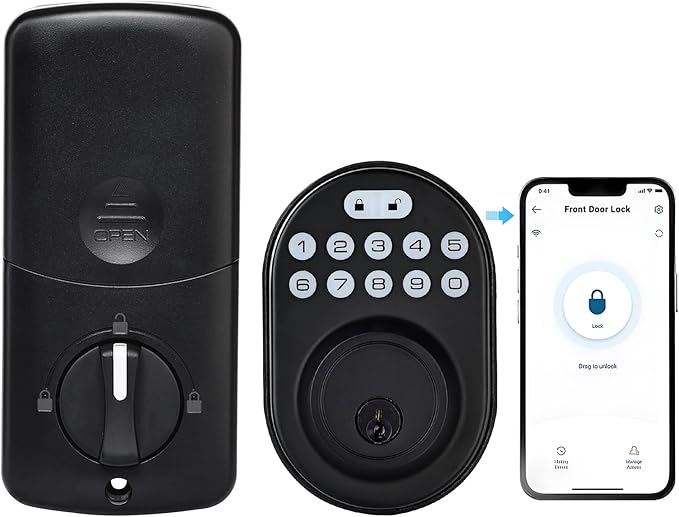 Security Smart Lock C30:Keyless Entry WiFi Deadbolt for Front Door, No Hub Needed! Auto-Lock, App Control, Easy Install- Black