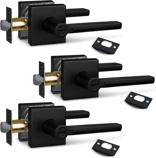 (3Pack) Bed/Bath Room Door Lever for Privacy Bathroom and Interior Door Door Lock Handle in Aged Matt Black, HD1601-DB-BK-3P
