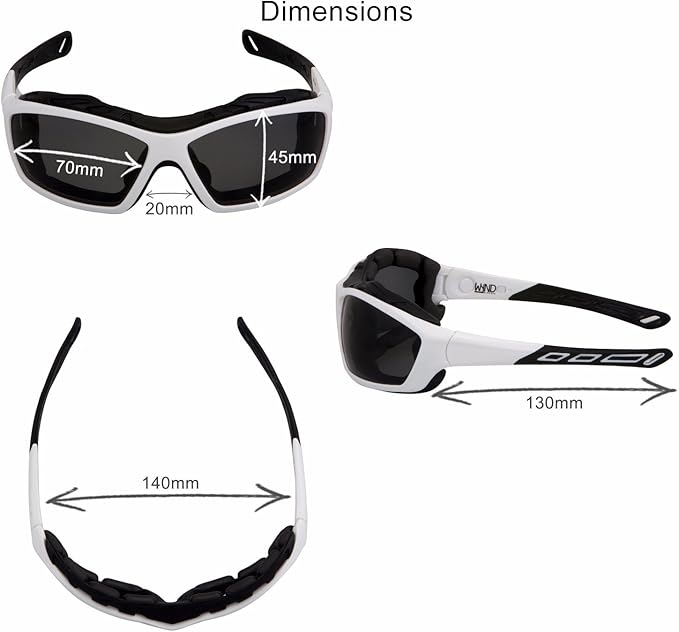 WYND Blocker Motorcycle Riding Glasses Extreme Sports Wrap Sunglasses (White/Smoke)