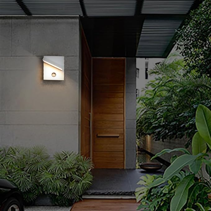 Lustrlach Motion Sensor Outdoor Wall Light White Modern Exterior Porch Light Fixture Waterproof Sconce with Adjustable Lamp Head for House Patio Front Door Garden,3000K