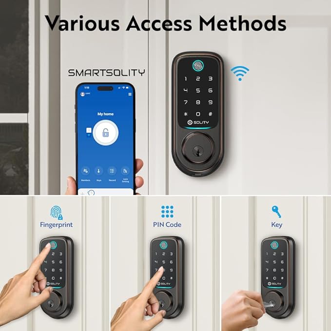 Solity No-Hub Smart Digital Door Lock, Designed in Korea, Keyless Entry, Wi-Fi, Remote Control, Touchscreen Keypad, Auto Lock, IP54 Waterproof GT10BK Biometric (GT10BK_ORB)