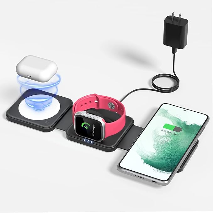 Wireless Charger Magnetic for iPhone - JoyGeek Wireless Charging Station Pad for iPhone 15 14 13 12 Pro Max Plus, for Apple Watch Ultra 9-2, AirPods