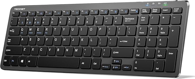 TECKNET Wireless Bluetooth Keyboard Rechargeable - Ultra Slim 2.4G+BT Keyboard with Number Pad, Multi Devices Easy Switch, Low Profile Compact Keyboards for iPad, Macbook, Laptop, Computer, Tablet, PC
