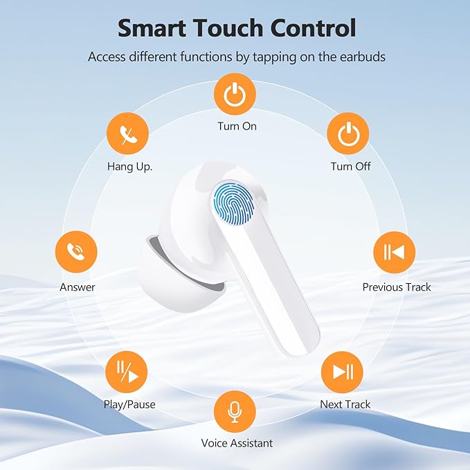 Wireless Earbuds 2025 NEW Bluetooth 5.4 Headphones Bass 3D Stereo, In-Ear Earphones with 4 ENC Noise Cancelling Mic, 48H Playtime with LED Display, IPX7 Waterproof for Laptop Pad Android iOS, White