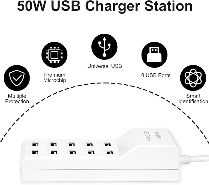 2 Pack 10-Ports USB Charger Station, Family-Sized Desktop USB Rapid Charger,USB Charging hub,Smart USB Charger for Multiple Devices,Smart Watches ,Smart Phones, Tablets (USB-A Port)