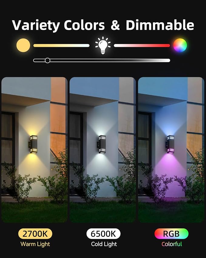KIZON Smart Porch Light RGBCW Dusk to Dawn Outdoor Light Fixture, WiFi APP Control Outdoor Sconce Up Down Lighting Outside Lights for House Patio, Compatible with Alexa Google Assistant, ETL Listed