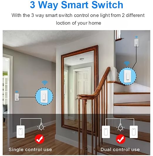 Nexete 3 Way Smart Wi-Fi Light Switch, Individual 3 Way Switch(only one Needed),Compatible with Alexa Google Assistant & IFTTT,Remote Control, Timing Function No Hub Required,ETL Certified 2-Pack