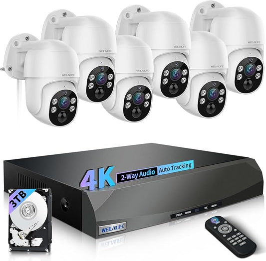 【PTZ Digital Zoom & 60-Day Storage】 Wired Security Camera System,Home NVR Video Surveillance Systems,Outdoor POE Security Cameras System