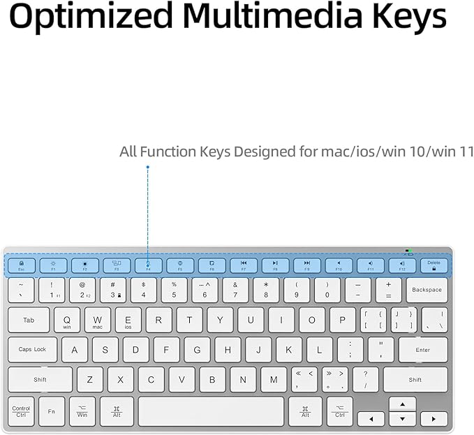 BFRIENDit Wireless Bluetooth Compact Keyboard Ultra - Quiet Chocolate Keys 2.4GHz Connection Slim Wireless Computer Keyboard for Mac, Windows 11/10/8/7/Vista, Microsoft & PC, Smart TV - Silver