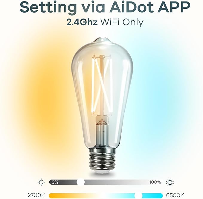 Linkind Smart Edison Bulbs, 2700K-6500K Tunable WiFi Edison Bulbs with Remote Control, 8W 60W Equivalent Dimmable ST19(ST58) Vintage Light Bulbs 800lm, Compatible with Alexa & Google Home, 2-Pack