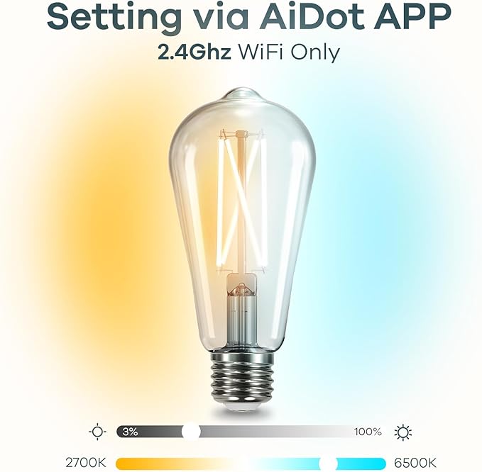 Linkind Smart Edison Bulbs, 2700K-6500K Tunable WiFi Edison Bulbs with Remote Control, 8W 60W Equivalent Dimmable ST19(ST58) Vintage Light Bulbs 800lm, Compatible with Alexa & Google Home, 6-Pack