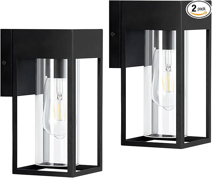 2-Pack Outdoor Wall Light Fixture, Exterior Porch Light with E26 Sockets &Glass Shades, Modern Wall Sconce for House Patio Garage Door