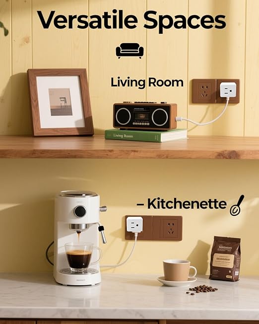 Multi Plug Outlets Extender 3 Pack Electrical Wall Splitter 3 Outlet- 3 Way Square Wall Outlet Adapter, Compact Space-Saving Design for Cruise Ship, Home Office, Dorm Room, Travel Essentials, White