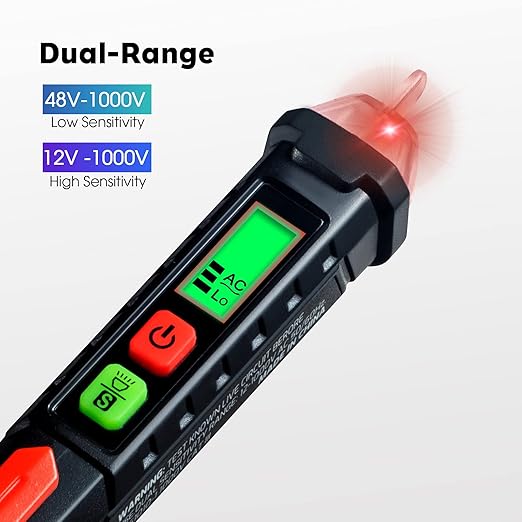 WGGE AC Voltage Tester/Non-Contact Voltage Tester with Dual Range AC 12V-1000V/48V-1000V, Electrical Pen with LCD Display and Flashlight Buzzer Alarm, Detect Wire Breakpoint, Live/Null Wire Tester.