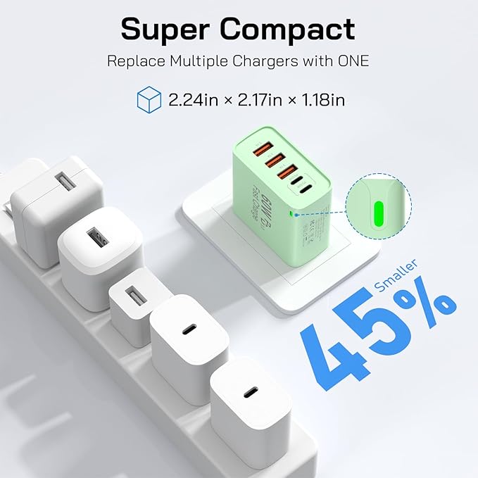 2Pack USB C Fast Charger Block, 60W 5-Port USB C Wall Charger 30W Type C Charging Block, 2USB C+3USB A PPS/PD 3.0 Multiport Charging Cube for iPhone 16 15 14 13 Pro Max,for Galaxy S25 S24 Ultra, i Pad