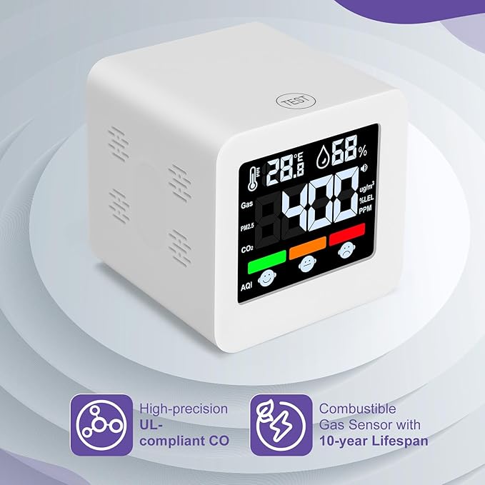 Plug-in 4-in-1 Smart Gas & CO Detector with Temp/Humidity - Natural Gas, Propane & Methane Detector for Home, RV & Apartments (1, White-Voice Edition)