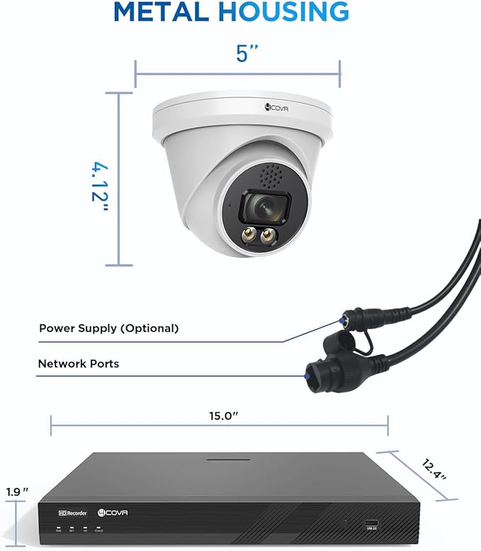 4COVR 32 Channel Security Camera System PoE 2-Way Talk & Dual Lights Smart Full Color Night Vision, AI Human Vehicle Detection, UHD NVR 8TB HDD, 24X 5MP Business Dome IP Camera IP67, LY97KA5M3224
