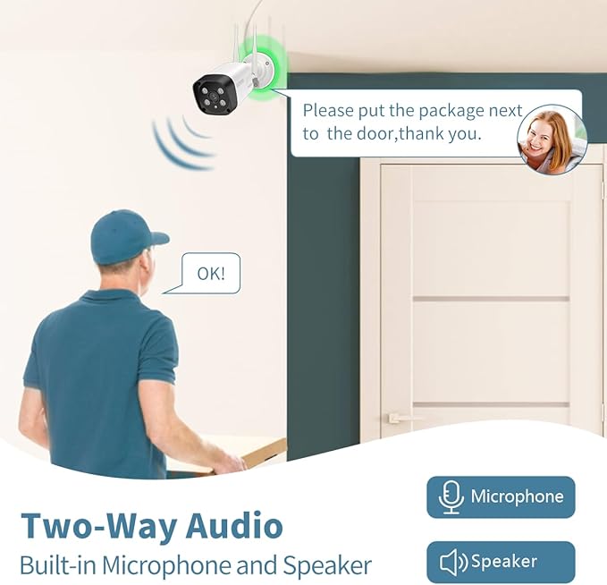 《2-Way Audio & 130°Wide Angle》Wireless Security Camera System Outdoor with 4-Antenna NVR, WiFi Cameras for Home Video Surveillance Systems