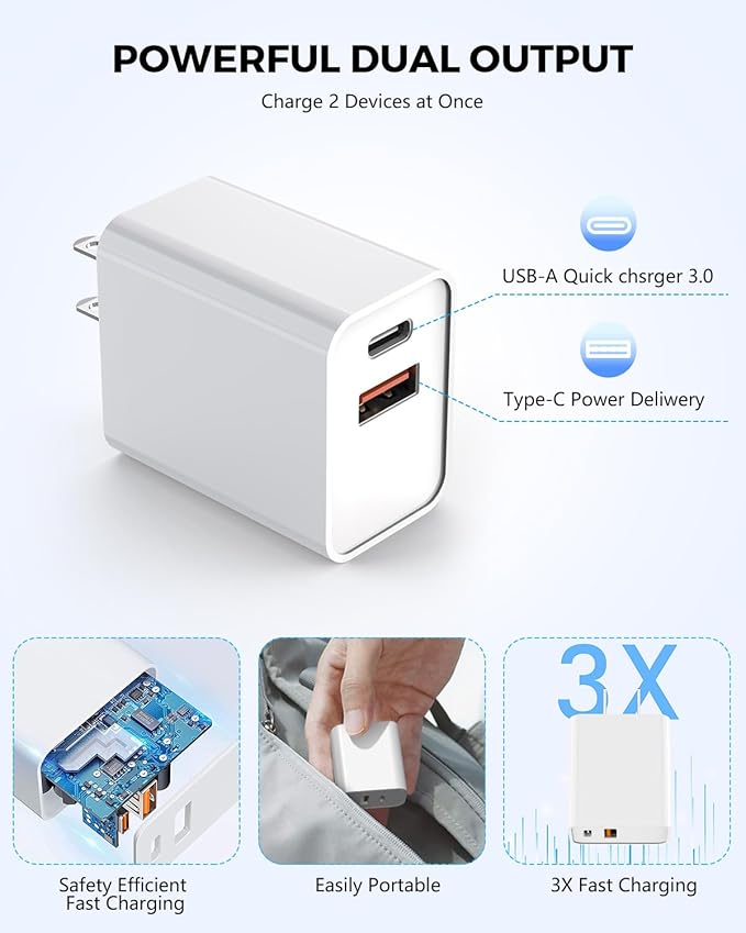 3 Pack iPhone 16 15 Pro Charger Block, 20W iPhone C Charger Dual Port QC+PD 3.0 Power Adapter USB C Wall Plug Box Fast Charging for iPhone 16/16 Pro/15/15 Pro/15 Plus/14/13/12/11 Pro/Pro Max/Plus/iPad