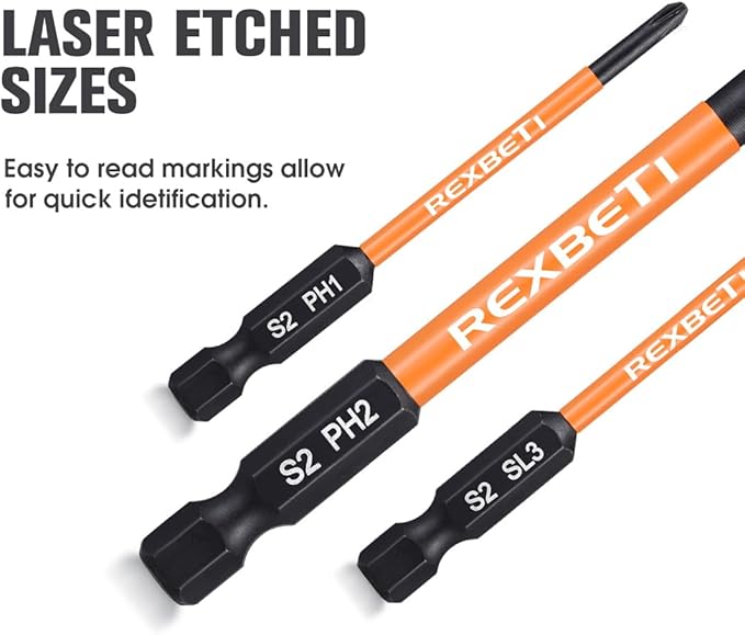 REXBETI 12 Piece Slotted Phillips Screwdriver Bit Set, 1/4 Inch Hex Shank S2 Steel Magnetic 3 Inch Long Drill Bits (Slotted Set)