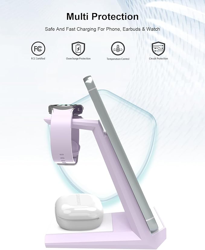 Wireless Charger for Samsung - NANAMI 3 in 1 Charging Station for Multiple Devices,Fast Charger Stand Dock for Galaxy S25 S24 S23 Ultra S22 S21 S20 Z Flip Fold,Galaxy Watch 5/5 Pro/4/3,Galaxy Buds Pro