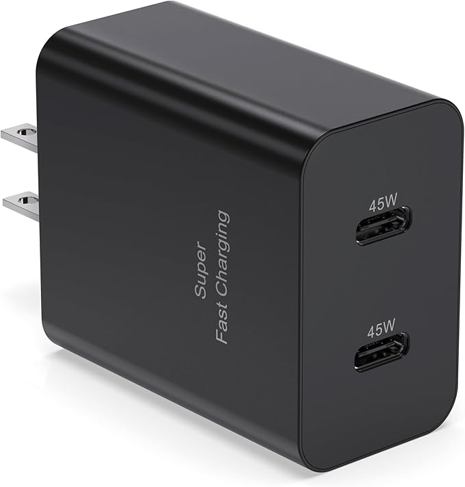 USB C Charging Block Dual Port 45W PD Super Fast Charger Type C Wall Plug Adapter Quick Charge for Galaxy S25/S24/S23/S22/S21/S20/Z Fold 3/4/5/Note20/ iPhone 17,17 Air