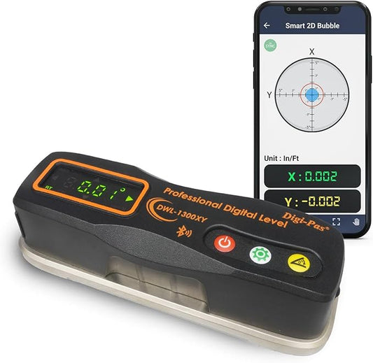Digi-Pas 2-Axis Smart Machinist Digital Level DWL1300XY Bluetooth 0.002"/ft (0.2mm/M), Black